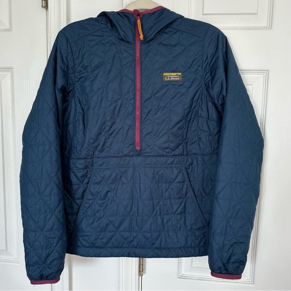 L.L.Bean lightweight pullover packable puffer jacket mariner blue hooded coat XS
